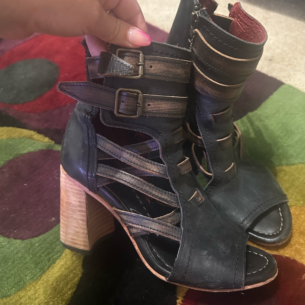 Freebird by Steven Black and Brown Strappy Heeled Boots